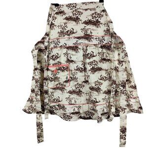 Vintage Inspired Country Toile Cotton Apron With Pink Button Pocket & Ties